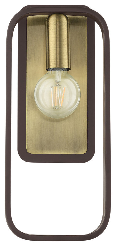 Bronze With Antique Brass Accents Mid Century Modern, Geometric, Single Sconce