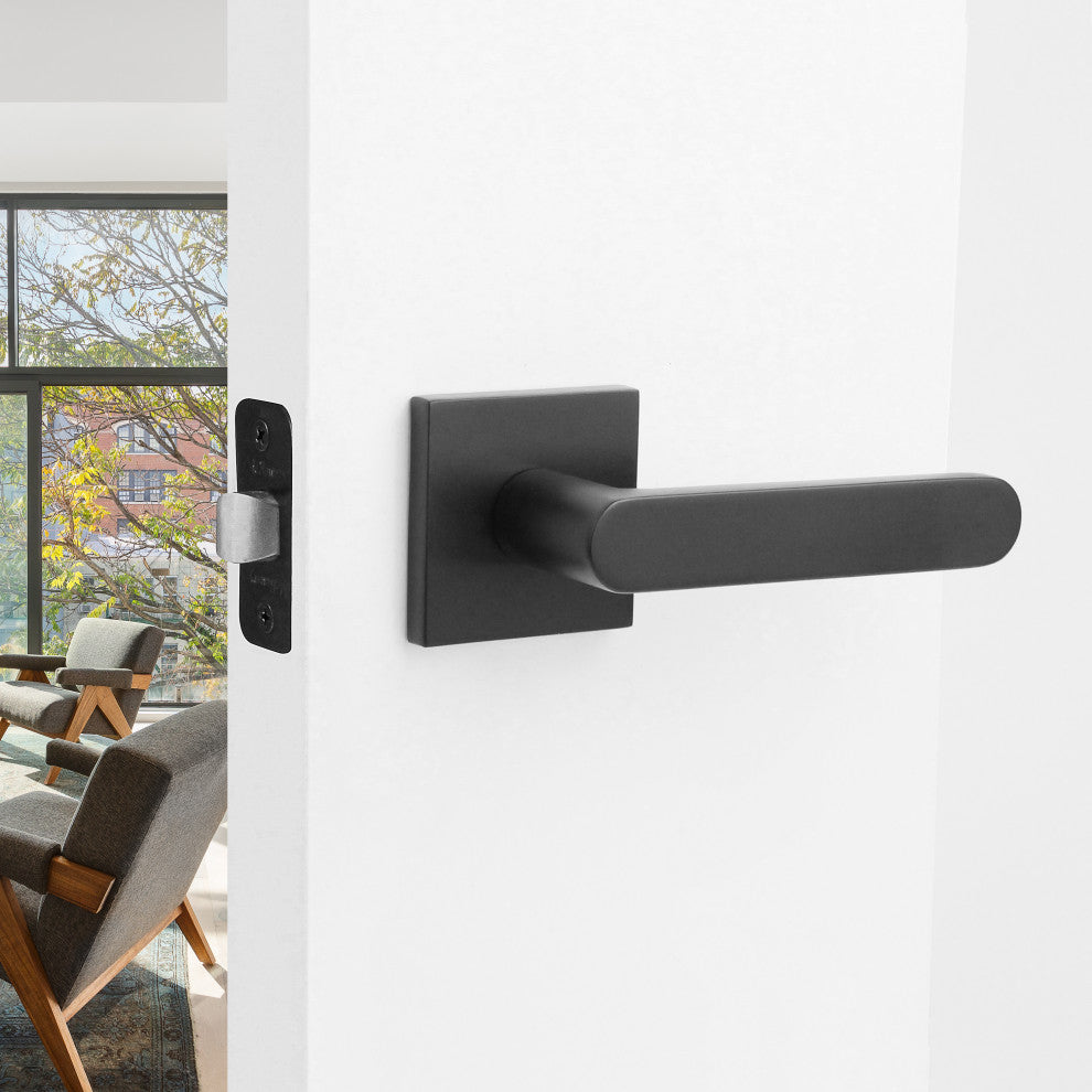 Modern Heavy Duty Designer Door Handle - Chrystie Collection, Matte Black, Privacy Right Hand