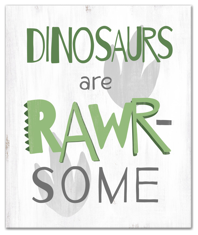 Dinosaurs Are Awesome Green 20x24 Canvas Wall Art