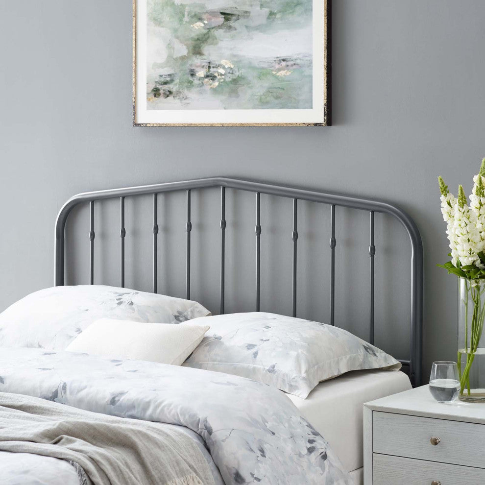 Headboard, King Size, Metal, Gray, Modern Farmhouse, Bedroom Master