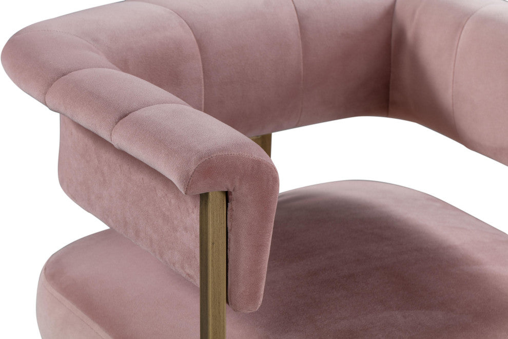 Blush Pink Velvet Counter Stool, Contemporary Modern Brass Gold Counter Stool