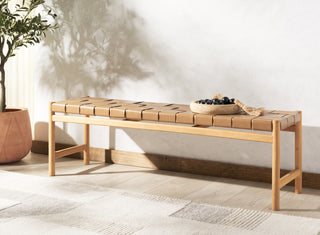 Safavieh Couture Devnie Woven Leather Bench, Brown/Natural
