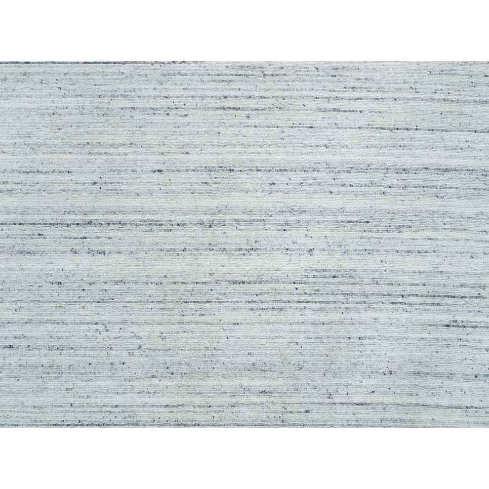 Ivory Hand Loomed Plain Modern Striae Design Pure Wool Round Rug 10'x1