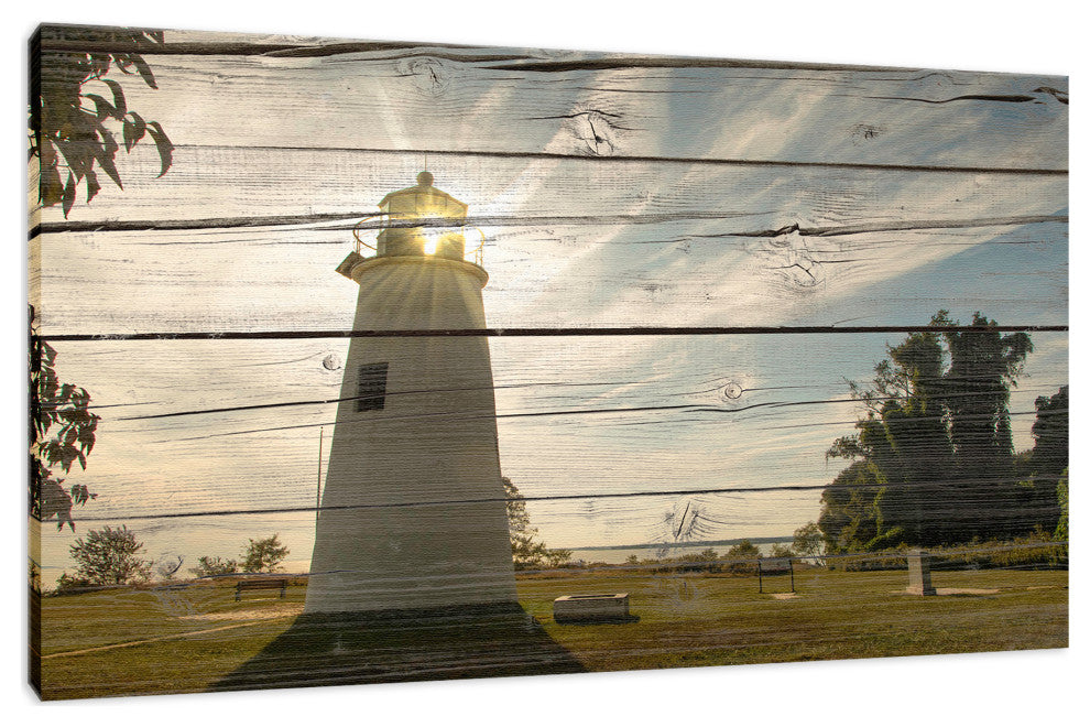 Faux Rustic Reclaimed Wood Turkey Point Lighthouse Canvas Prints, 16" X 20"