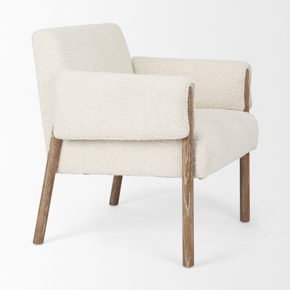 Ashton Cream Boucle Fabric w/ Medium Brown Solid Wood Accent Chair