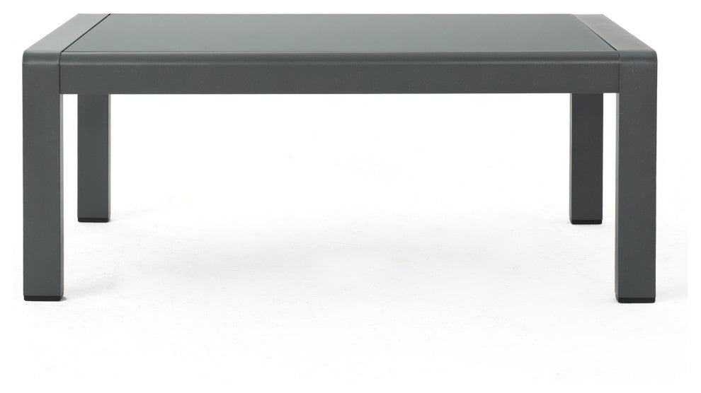 GDF Studio Crested Bay Outdoor Gray Aluminum Coffee Table With Glass Table Top