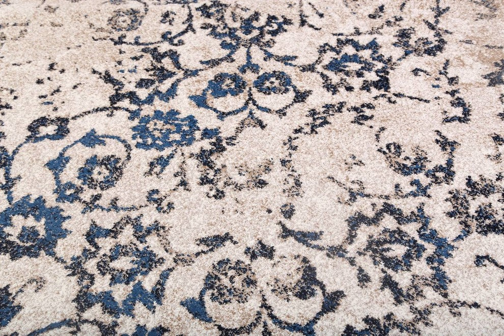 Modern Transitional Floral Oriental Distressed Area Rug, Beige, 8x10''