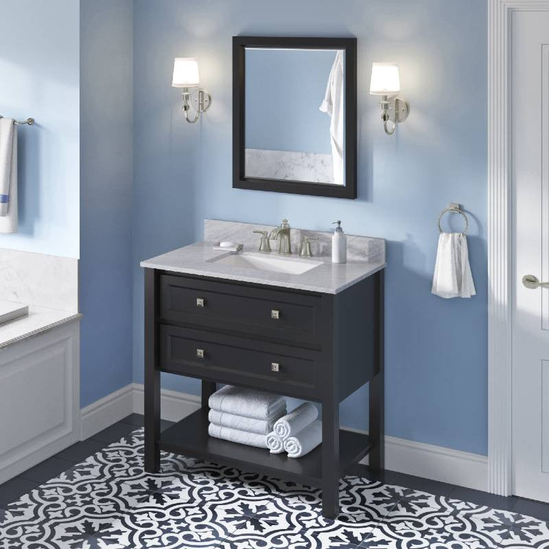 Adler Transitional 36" Black Single Undermount Sink Vanity, Carrara Marble Top