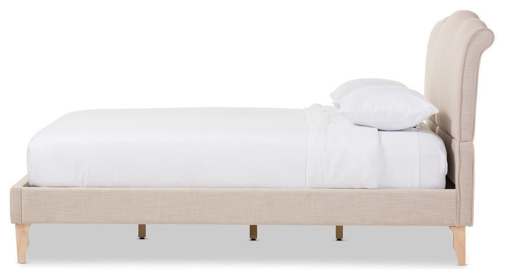 Fannie French Classic Linen Fabric Platform Bed, Beige, King