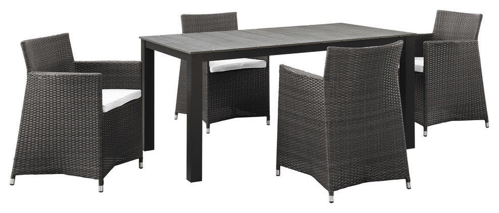 Modern Contemporary Outdoor Patio Dining Set, White, Fabric, Synthetic Rattan