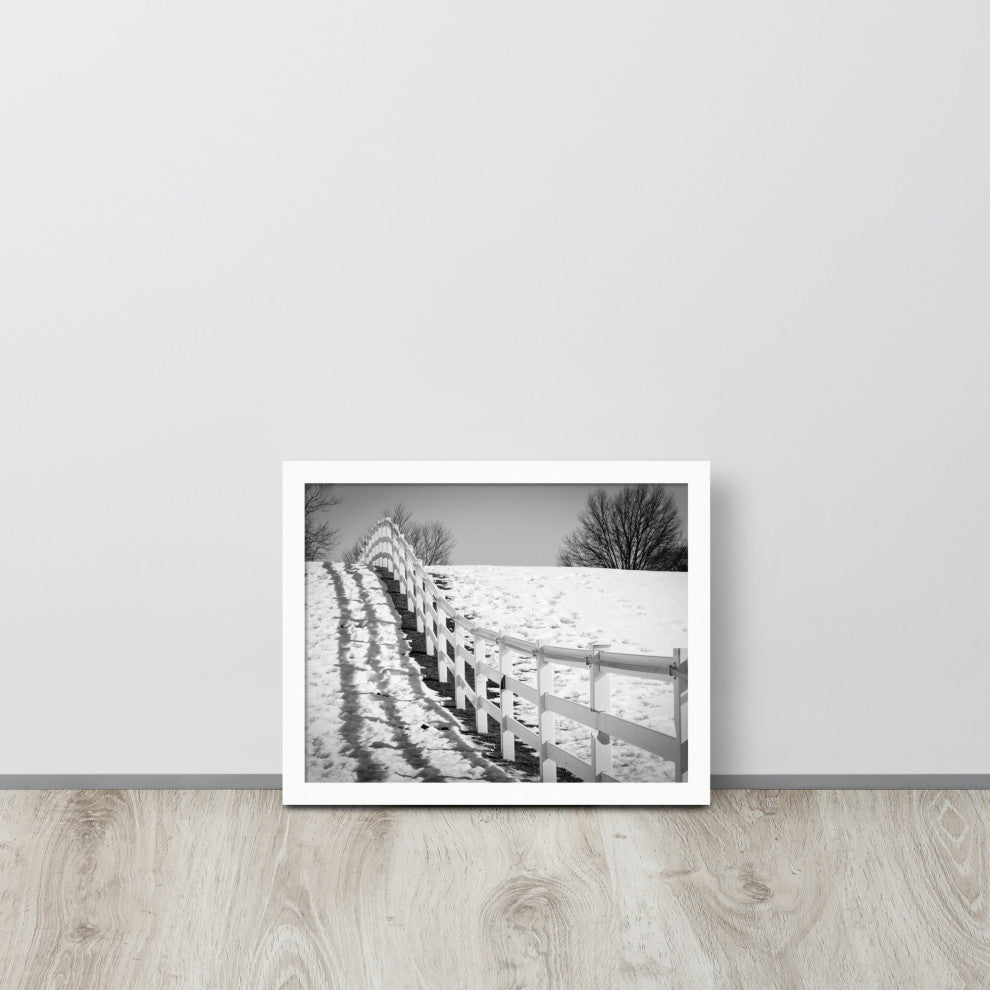Endless Fences in Black & White Rural Landscape Framed Photo Paper Art Prints, White, 11" X 14"