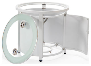 LeisureMod Walbrooke Round Fire Pit Table and Tank Holder With Slats, White