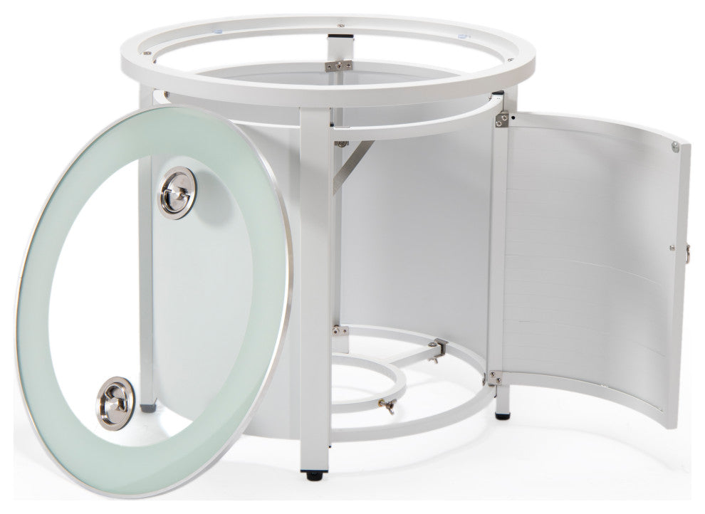 LeisureMod Walbrooke Round Fire Pit Table and Tank Holder With Slats, White