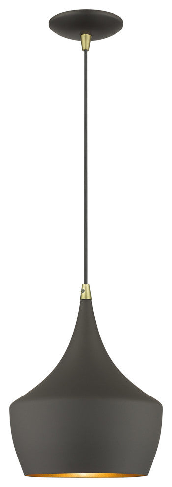 Waldorf 1-Light Bronze Pendant, Antique Brass Accents