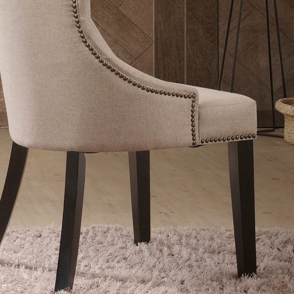 Megan Tufted Chair With Nailhead Trim, Linen/Espresso