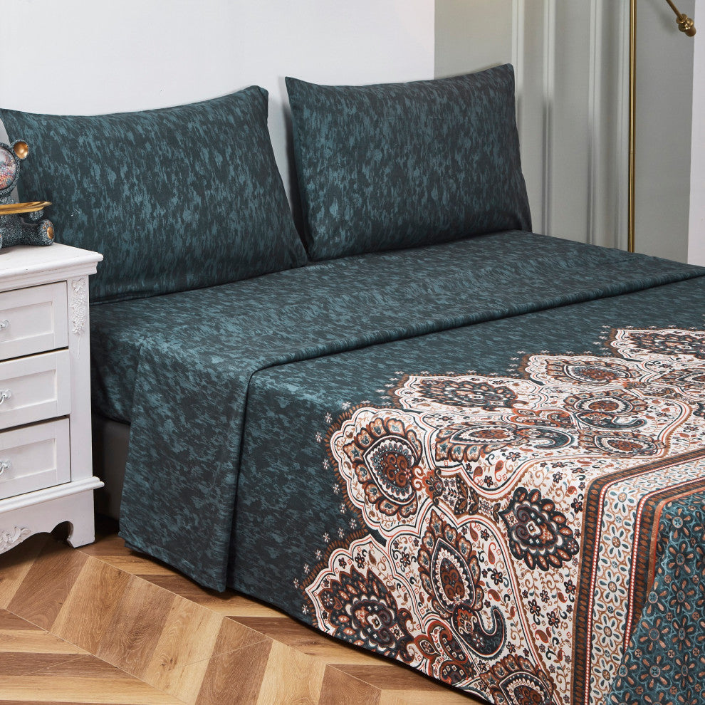 Tache Paisley Damask Lattice Floral Flat Top Sheet, King