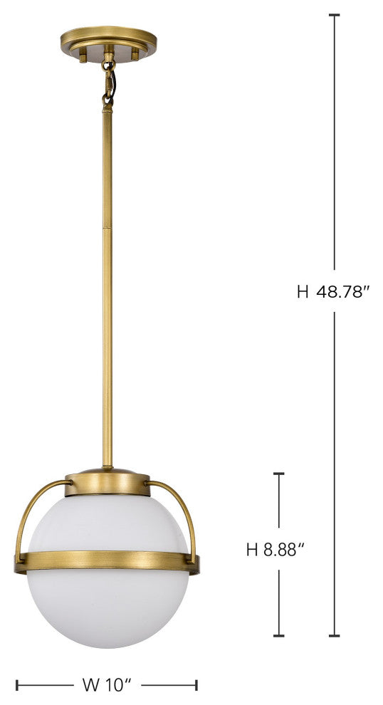 Lakeshore 1 Light Small Pendant, Natural Brass Finish, White Opal Glass