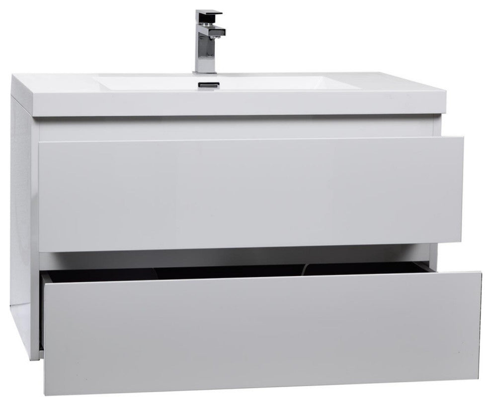 ConceptBaths 36" Angela Wall-Mount Bath Vanity, Gloss White