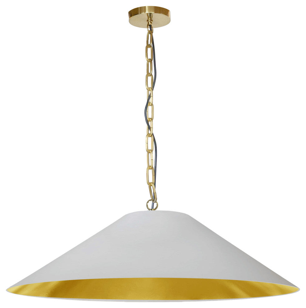 Incandescent Pendant, Aged Brass with White / Gold Shade, XL