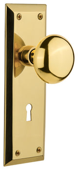 New York Plate Passage New York Knob, Polished Brass