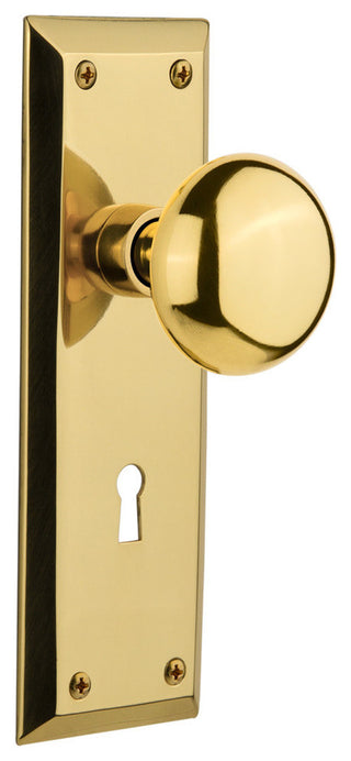 New York Plate Passage New York Knob, Polished Brass