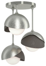 Brooklyn 3-Light Double Shade Semi-Flush, Sterling, Dark Smoke, Opal Glass