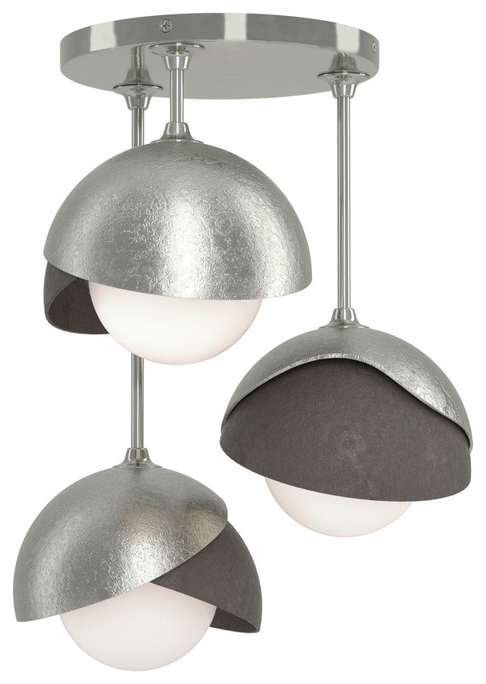 Brooklyn 3-Light Double Shade Semi-Flush, Sterling, Dark Smoke, Opal Glass
