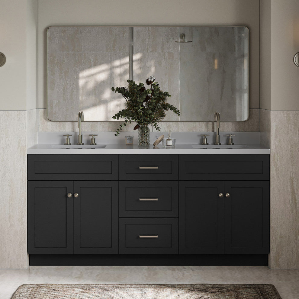ARIEL Hamlet 73" Double Bath Vanity in Black With White Quartz Top