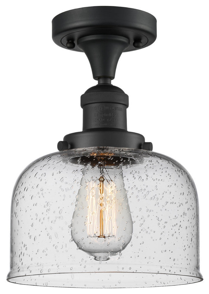 Large Bell LED Semi-Flush Mount, Matte Black, Glass: Seedy