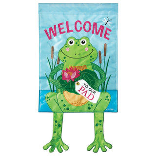 Flag  Double Applique  Frog Welcome To Our Polyester Garden