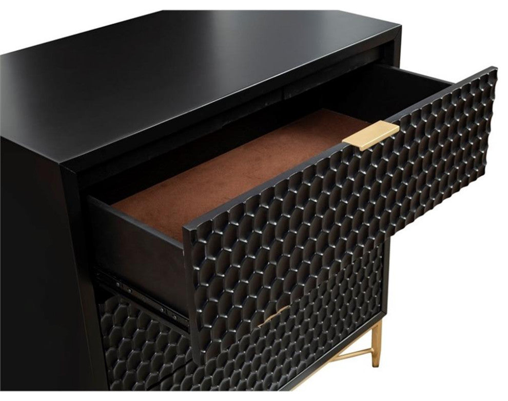 Origins by Alpine Black Pearl Three Drawer Small Wood Chest in Black