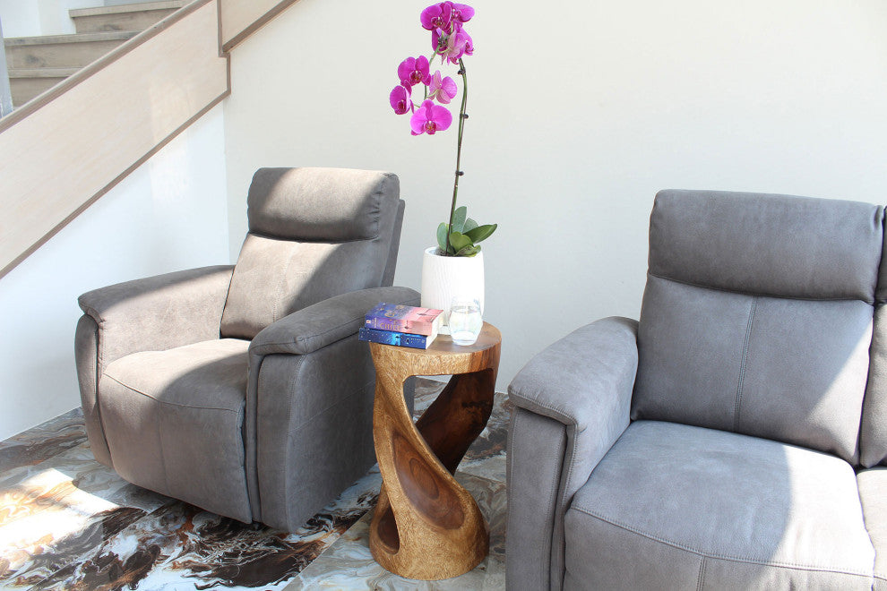 Haussmann Round Wood Twist Accent Table 14 in DIA x 26 in High Walnut Oil