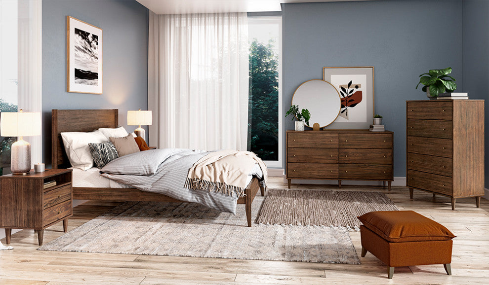 Grain Wood Furniture Mid Century Solid Wood Platform Bed, Brushed Walnut, Full