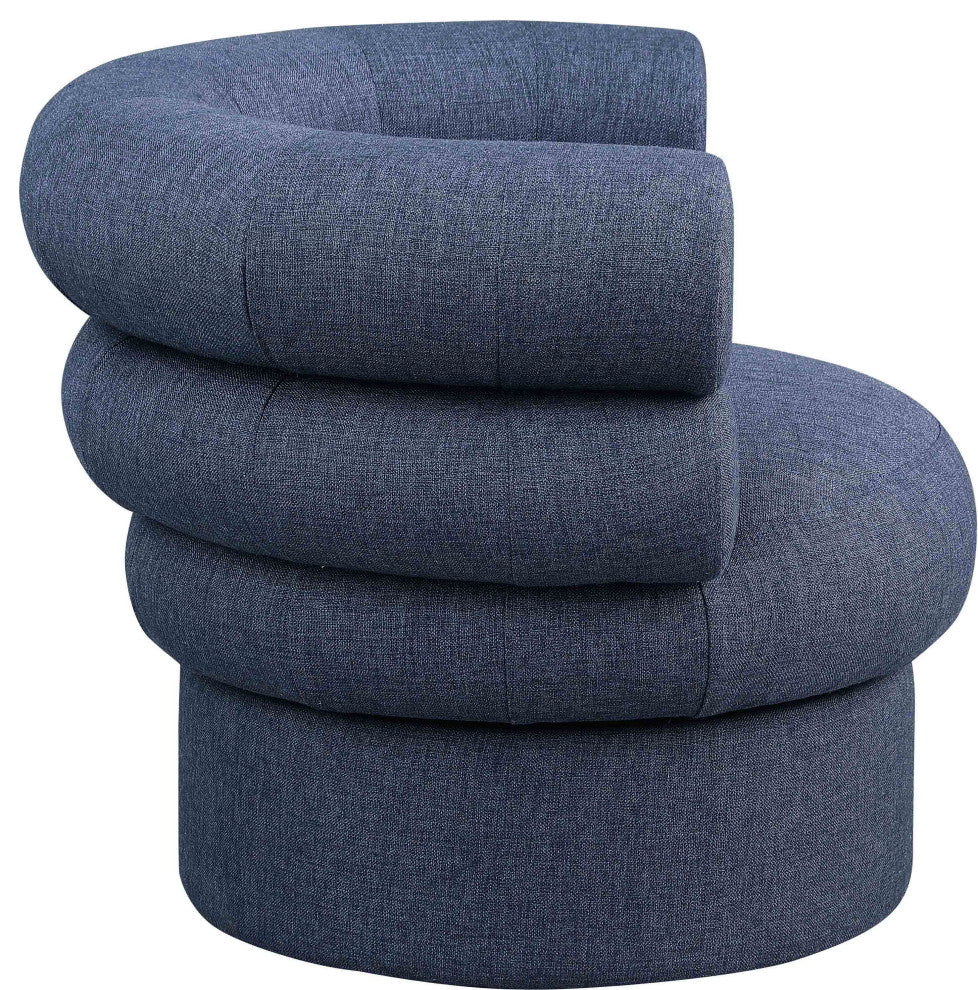 Valentina Linen Textured Fabric Upholstered Accent Swivel Chair, Navy