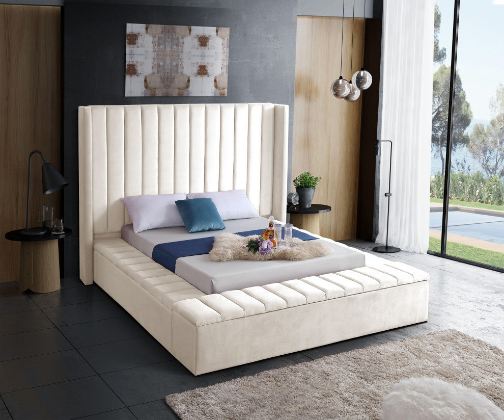 Kiki Velvet Bed, Cream, Full