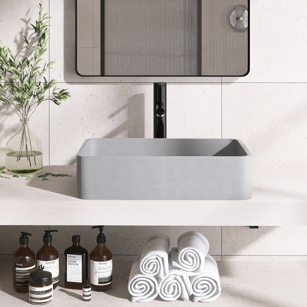 Dark Grey Rectangular Concrete Vessel Bathroom Sink