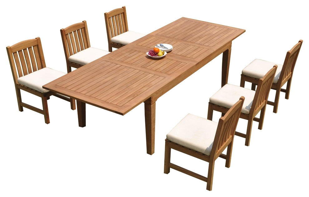 7-Piece Outdoor Teak Dining Set: 122" Rectangle Table, 6 Devon Armless Chairs