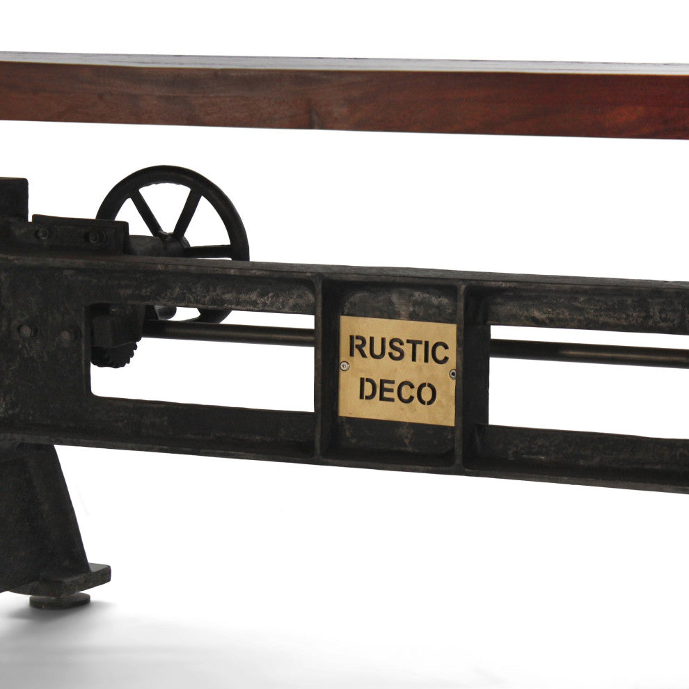 Craftsman Industrial Dining Table - Adjustable Iron Base - Rustic Mahogany