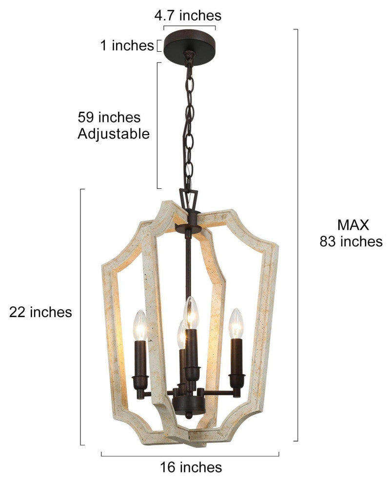 4-Lights Distressde White and Bronze Modern Cage Chandelier