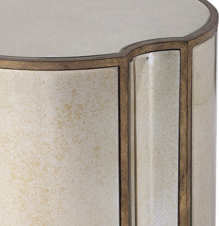Mirrored Quatrefoil Shaped Accent Table | Round Geometric Gold Vintage Style