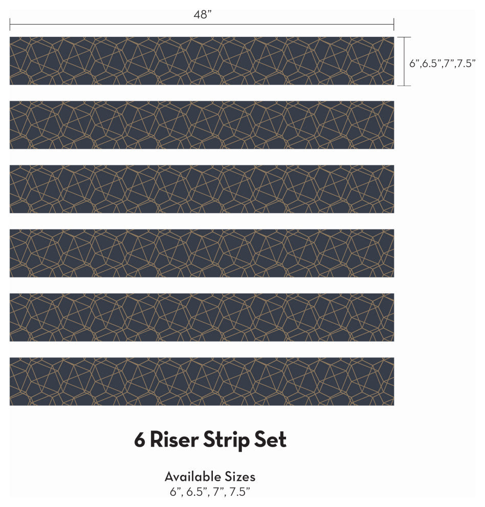 Modern Wire Mesh Peel and Stick Stair Riser Strips, Navy, 48"w X 6"h, 6 Pack