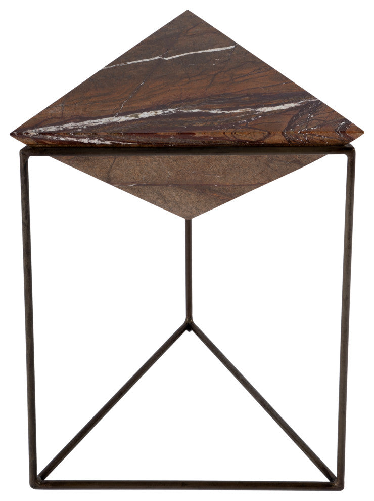 Addis 16.5 in. W Triangular Marble and Iron Pyramid Side Table
