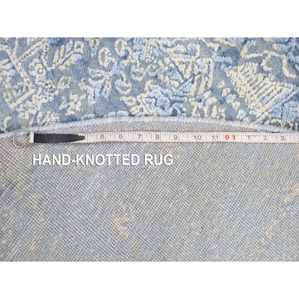 Blue Hand Knotted Wool and Pure Silk Jewellery Design Oriental Rug, 6'0"x6'0"