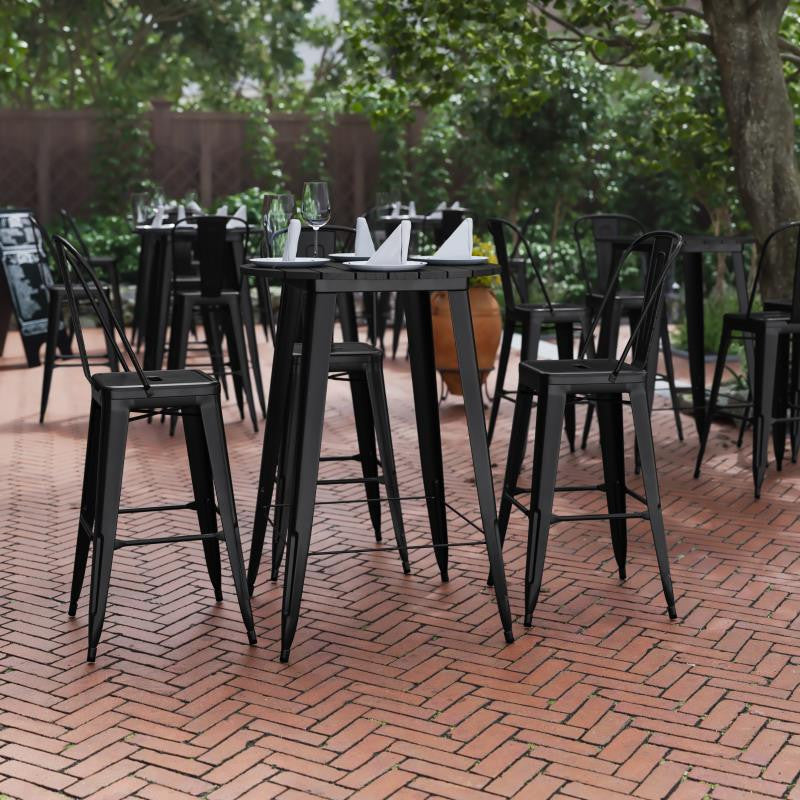 Declan Commercial Indoor/Outdoor Round Bar Top Table, 30", Black