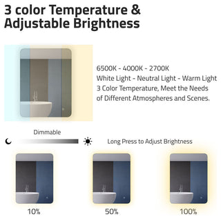 ANZZI 32" x 24" LED Back Lighting Bathroom Mirror With Defogger
