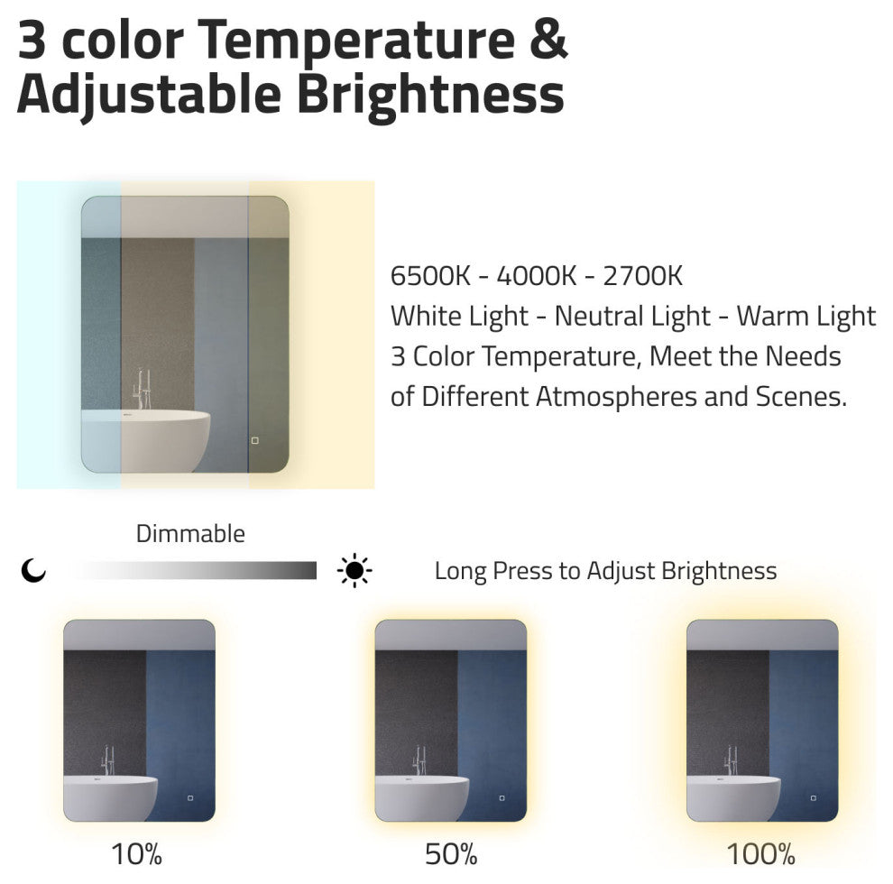ANZZI 32" x 24" LED Back Lighting Bathroom Mirror With Defogger