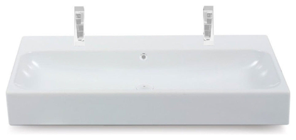 Nameeks Two Hole Rectangular Vessel or Wall Mounted Sink, White