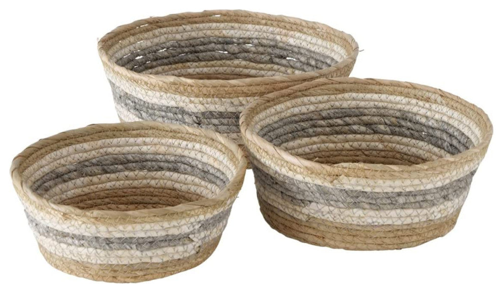 3 Piece Stripes Wicker Basket Set