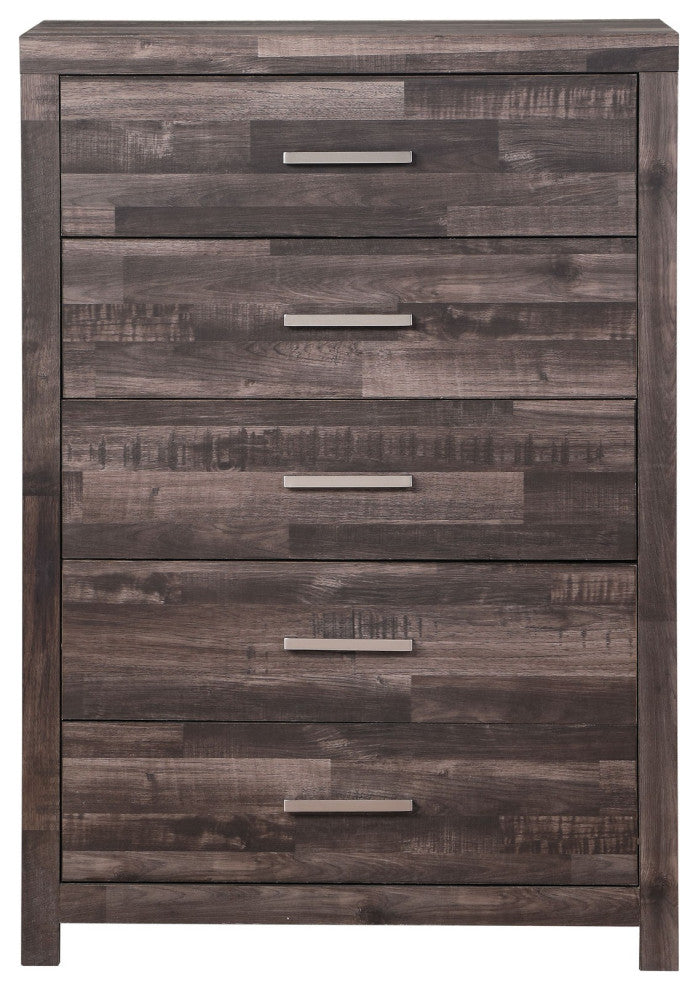 Benzara BM251269 Chest With Rough Hewn Saw Texture and Panel Base, Rustic Gray
