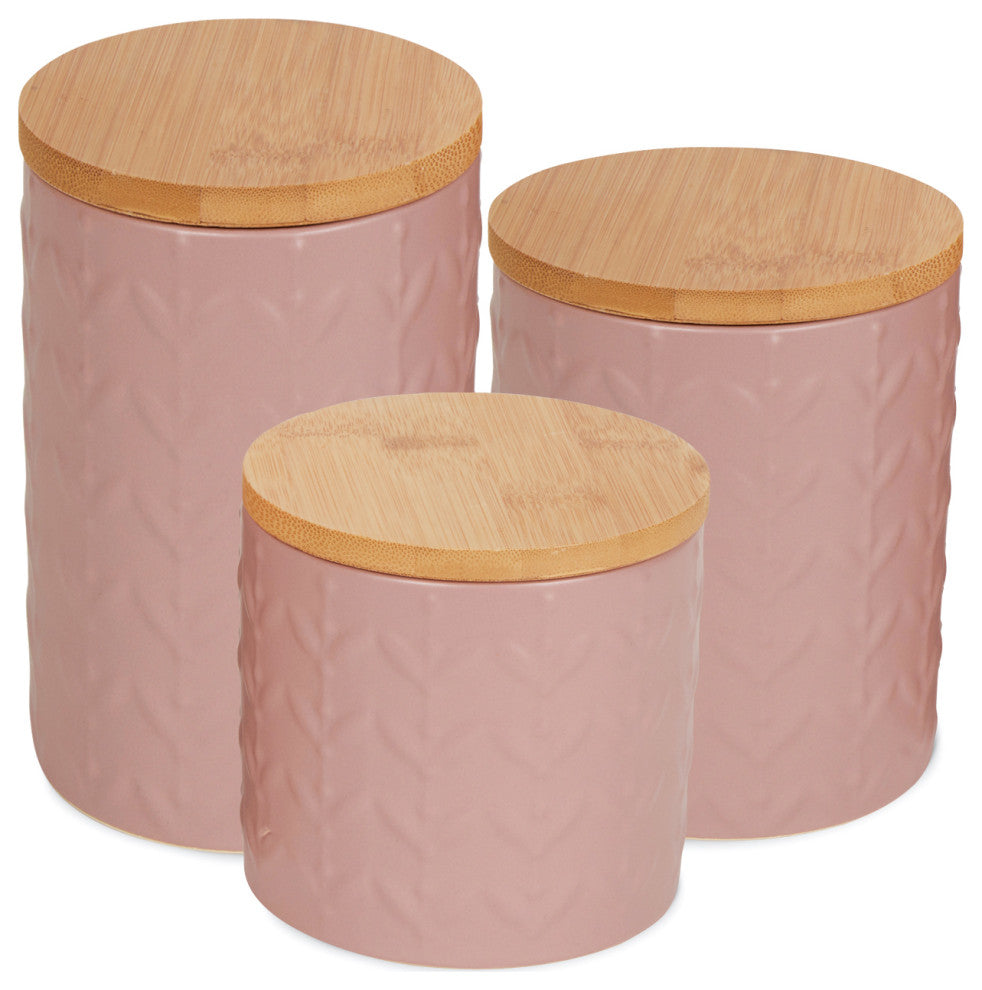 Pale Mauve Matte Retro Vine Texture Ceramic Canister (Set of 3)
